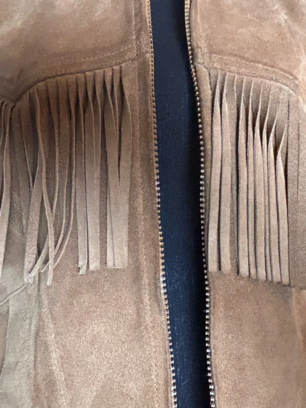 Suede Fringe Zip-Up Jacket in Tan - Picture 3 of 9
